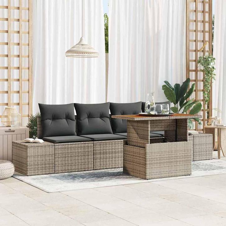 vidaXL Tuinbank Set met opslag 5 pcs Grijs Poly rattan, Tuin en Terras, Tuinsets en Loungesets, Nieuw, Verzenden