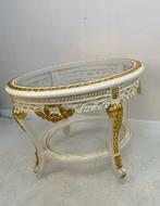 Tafel - RONDE TAFEL, GOUD-ECRU salontafel, glazentop - Glas,