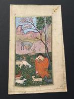 Miniature painting of seated figure with a flock of sheep -, Antiquités & Art