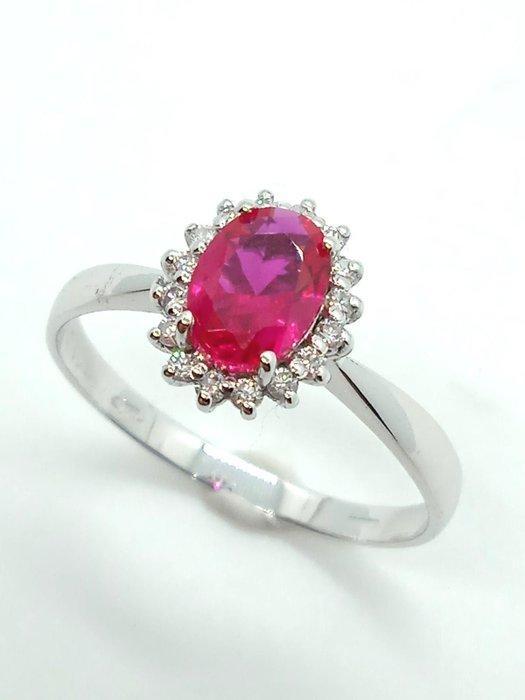 Zonder Minimumprijs - Ring - 18 karaat Witgoud Robijn -, Handtassen en Accessoires, Ringen