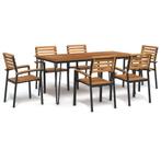 vidaXL 7-delige Tuinset massief acaciahout en metaal, Tuin en Terras, Verzenden, Nieuw, Tuinset