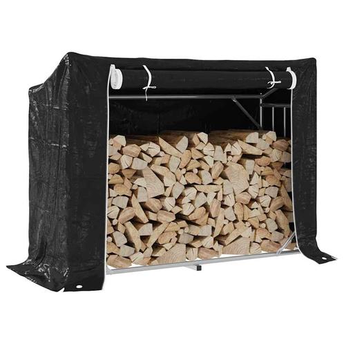 vidaXL Haardhoutrek met regenhoes 151x60,5x110,5 cm staal, Tuin en Terras, Brandhout, Verzenden