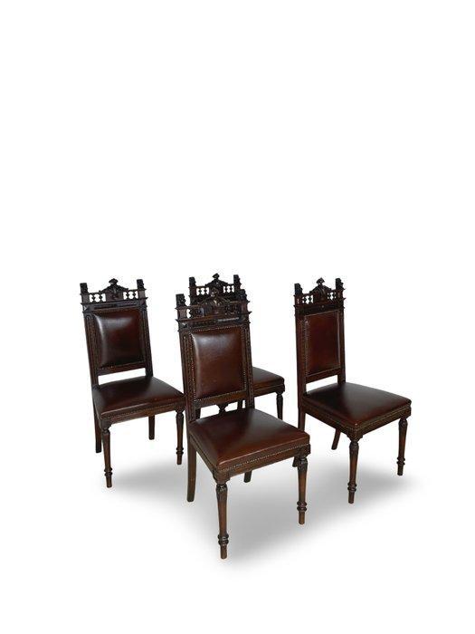 Chaise (6) - Acajou, Cuir, Laiton - Style Louis XV, Antiquités & Art, Antiquités | Autres Antiquités