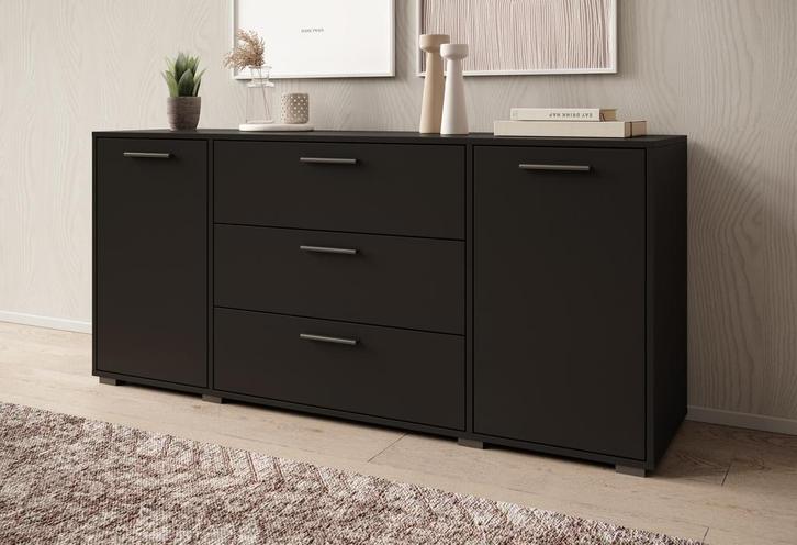 Meubella | Dressoir zwart 150x40x68 | Kast modern, Huis en Inrichting, Kasten | Dressoirs, 25 tot 50 cm, Nieuw, 150 tot 200 cm