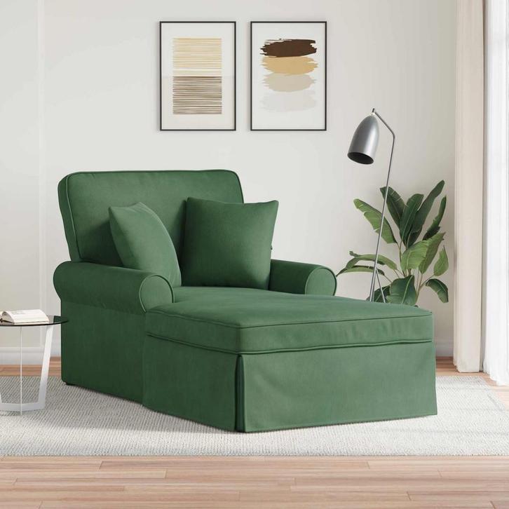 vidaXL Chaise Lounge met Rok 3 pcs Jungle Groen Corduroy, Huis en Inrichting, Zetels | Zetels en Chaises Longues, Nieuw, Verzenden