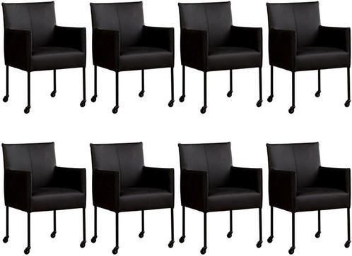 Set van 8 Zwarte leren moderne kuipstoel - poot rond zwart, Huis en Inrichting, Stoelen, Overige kleuren, Vijf, Zes of meer stoelen