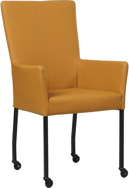 Gele leren moderne eetkamerstoel - met armleuning poot, Huis en Inrichting, Stoelen, Nieuw, Eén, Leer, Ophalen of Verzenden