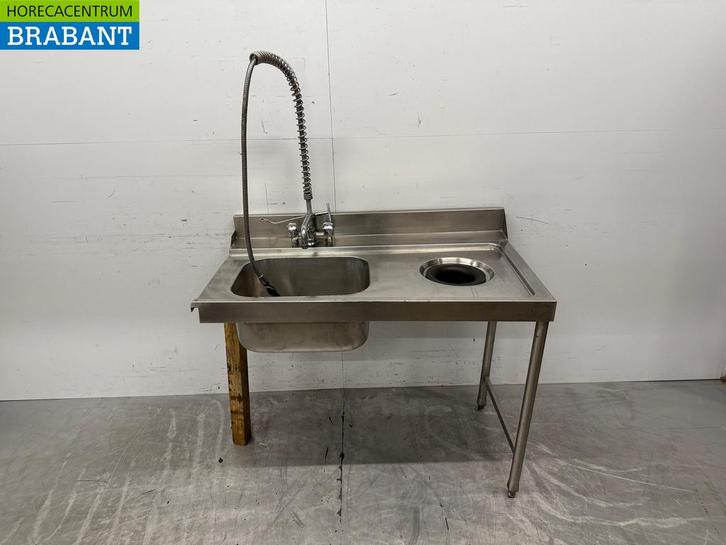 RVS Aanvoertafel Spoelbak met kraan en afvalgat 120 cm, Zakelijke goederen, Horeca | Meubilair en Inrichting, Ophalen of Verzenden