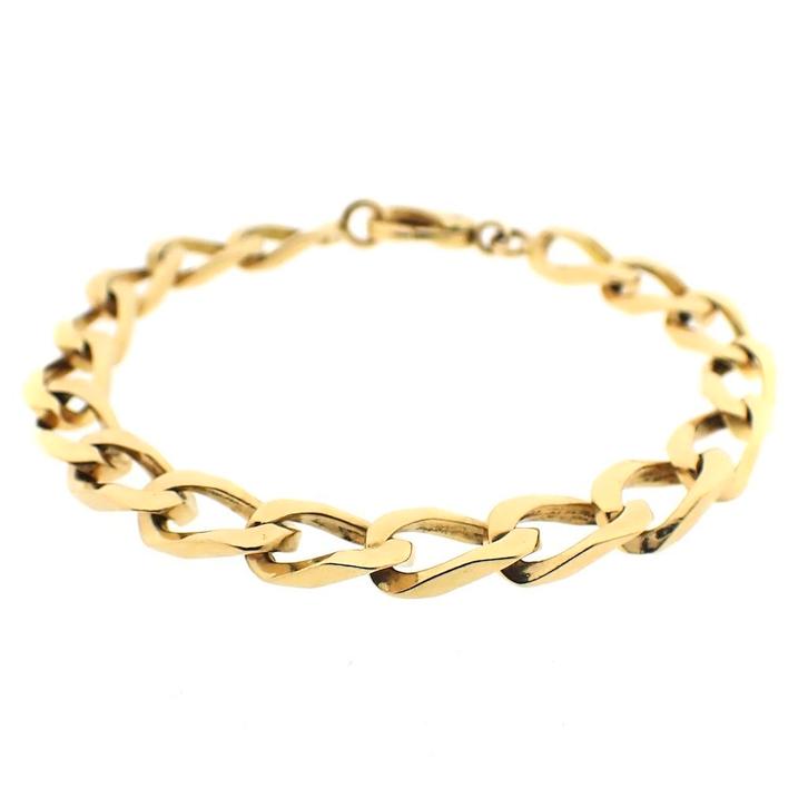 18 Krt. Gouden gourmet schakel armband | 19,5 cm, Handtassen en Accessoires, Armbanden, Overige kleuren, Gebruikt, Goud, Ophalen of Verzenden