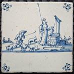 Carreau - 3 carreaux Delft bleu antique avec des, Antiquités & Art