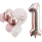 Rose Gouden Ballonnen Set 1 Jaar 10 delig, Nieuw, Verzenden