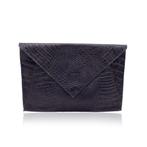 Fendi - Vintage Black Embossed Portfolio Envelope Clutch Bag, Nieuw