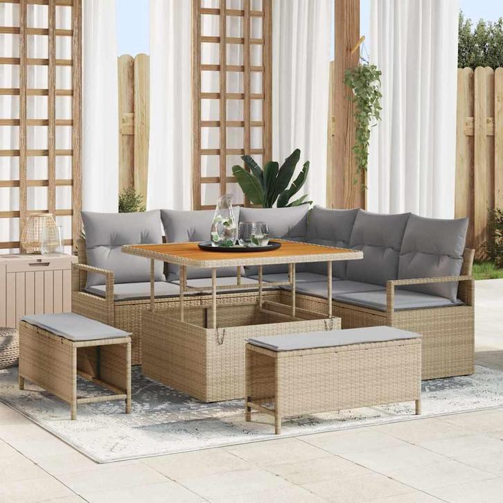 vidaXL Tuinbank Set met kussen 8 pcs Beige poly rattan, Tuin en Terras, Tuinsets en Loungesets, Nieuw, Verzenden