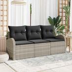 vidaXL Tuinbank Set met kussen 3 pcs Lichtgrijs Poly rattan, Tuin en Terras, Verzenden, Nieuw