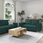 vidaXL 3-delig bankstel met kussens in donkergroen stof, Huis en Inrichting, Verzenden, Nieuw