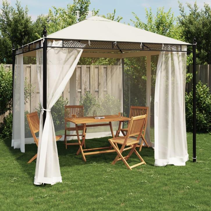 vidaXL Prieel met zijwanden van gaas 2,93x2,93 m staal, Tuin en Terras, Partytenten, Nieuw, Verzenden
