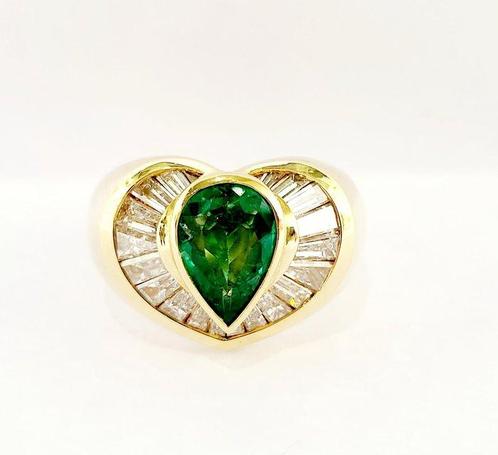 Ring - 18 karaat Geel goud Smaragd - Diamant, Handtassen en Accessoires, Ringen