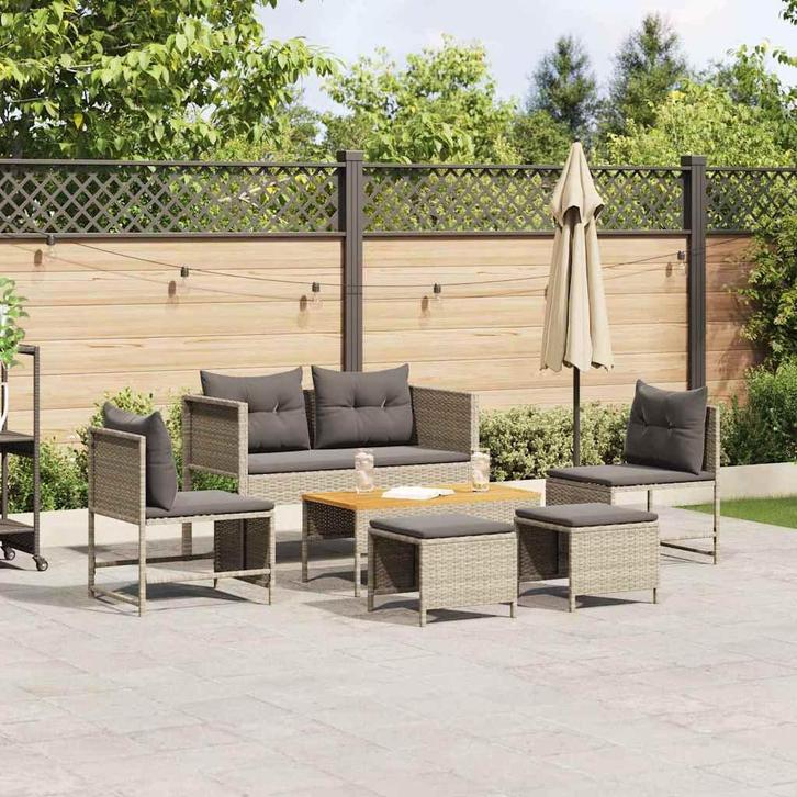 vidaXL Tuinbank Set 6 pcs Lichtgrijs en donkergrijs poly, Tuin en Terras, Tuinsets en Loungesets, Nieuw, Verzenden