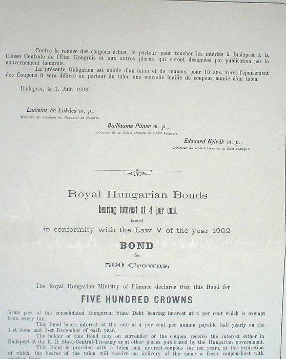 Hongarije. Jaradekkölcsön. Kingdom of Hungary Bond, 500, Antiek en Kunst, Antiek | Speelgoed