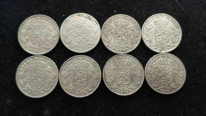 België. Leopold II. 5 Francs 1869/1876, 8x (Zonder, Postzegels en Munten, Munten | Nederland