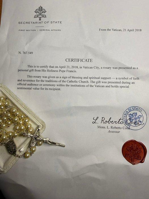 Rozenkrans - Verzilverd, Paus Franciscus - Audience, Antiek en Kunst, Antiek | Boeken en Manuscripten