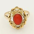 Ring - 14 karaat Geel goud Bloedkoraal, Handtassen en Accessoires, Ringen, Nieuw