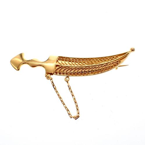18 Krt. Gouden broche van Arabische dolk (mes, dolk broche), Handtassen en Accessoires, Broches, Overige kleuren, Gebruikt, Goud