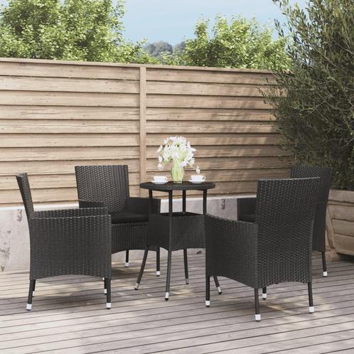 vidaXL 5-delige Bistroset met kussens poly rattan zwart, Tuin en Terras, Tuinsets en Loungesets, Nieuw, Verzenden
