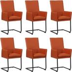 Set van 6 Cognac leren industriële eetkamerstoelen - poot, Overige kleuren, Nieuw, Leer, Ophalen of Verzenden