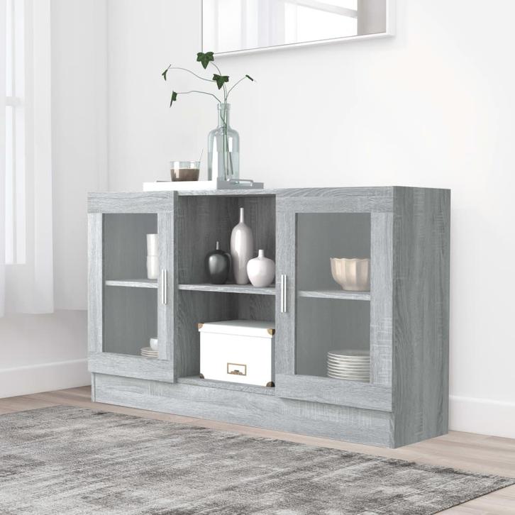 vidaXL Vitrinekast 120x30,5x70 cm bewerkt hout grijs sonoma, Huis en Inrichting, Kasten | Dressoirs, Nieuw, Verzenden