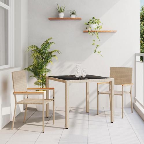 vidaXL 3-delige Tuin Eetset Beige Poly Rattan, Tuin en Terras, Tuinstoelen, Nieuw, Verzenden