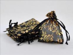Giftbag organza zwart goud roses 7*9cm., Hobby & Loisirs créatifs, Bricolage