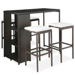 vidaXL 5-delige Tuinbarset met kussens poly rattan bruin, Tuin en Terras, Verzenden, Nieuw