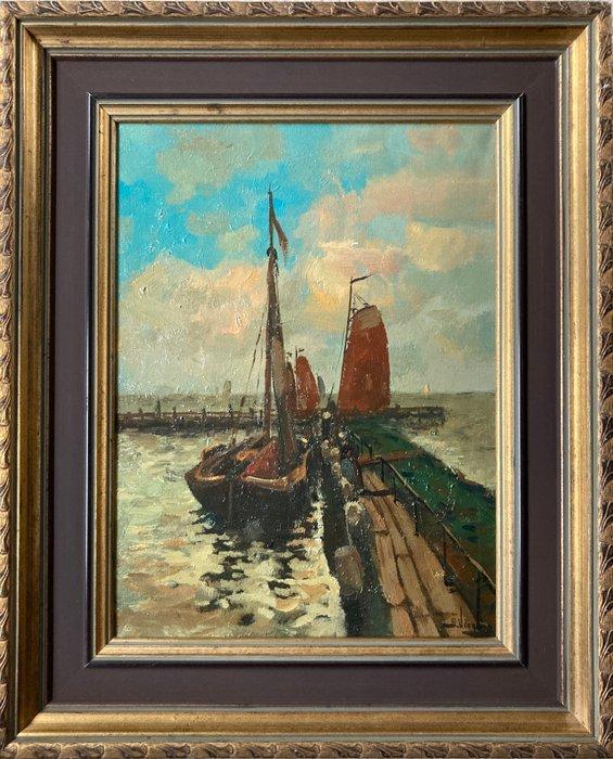 Ben Viegers (1886-1947) - Volendam Harbour Scene, Antiquités & Art, Art | Peinture | Classique