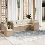 vidaXL 6-delige Loungeset met kussens poly rattan beige, Tuin en Terras, Verzenden, Nieuw, Loungeset