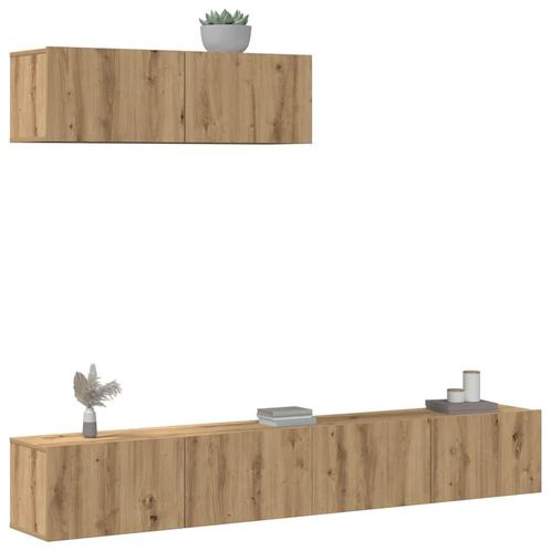 vidaXL 3-delig Tv-meubelset wandmontage bewerkt hout, Huis en Inrichting, Kasten |Televisiemeubels, Nieuw, Verzenden