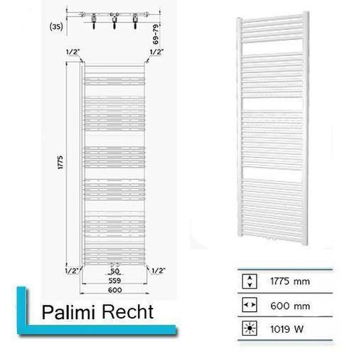 Handdoekradiator Palimi Recht 1775 x 600 mm Antrciet, Bricolage & Construction, Sanitaire, Enlèvement ou Envoi