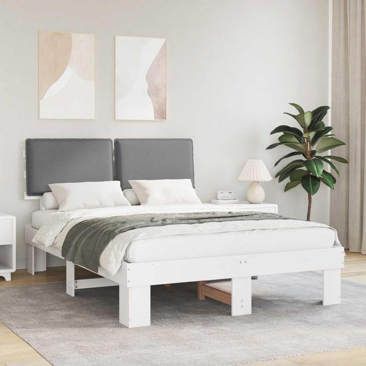 vidaXL Bedframe met Gevoerde Hoofdbord Lichtgrijs 140 x 200, Huis en Inrichting, Slaapkamer | Bedden, Nieuw, Verzenden