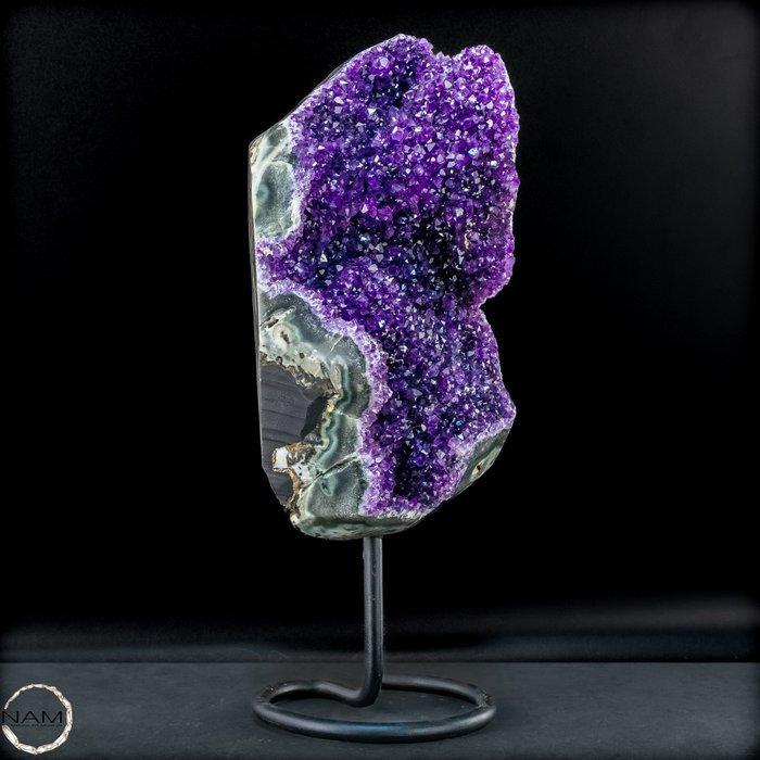 Natural Deep Purple Amethyst Druse op stand, Uruguay-, Verzamelen, Mineralen en Fossielen