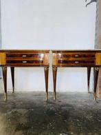 Nachtkastje - Brons, Glas, Hout - Paar vintage nachtkastjes