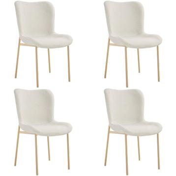 tectake Gestoffeerde stoel Tessa - Bouclé wit/goud, Set van