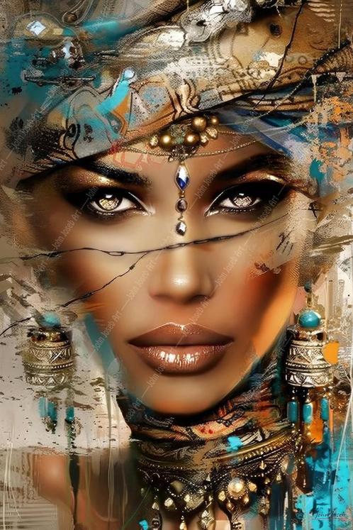 John Joseb Art schilderij vrouw met juwelen, sieraden, boho, Huis en Inrichting, Woonaccessoires | Schilderijen, Tekeningen en Foto's