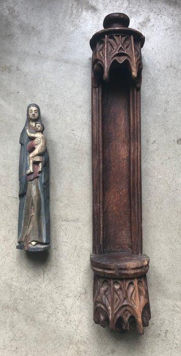 sculptuur, Vierge à l’enfant avec autel - 65 cm - Hout, Antiek en Kunst, Kunst | Niet-Westerse kunst