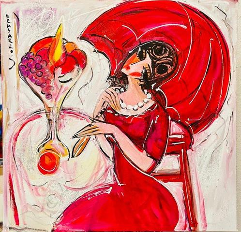 Hrasarkos (1975) - Red umbrella, Antiek en Kunst, Kunst | Schilderijen | Klassiek
