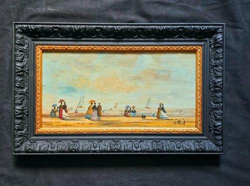 Jean-Marie Villard (1828 - 1899) - Un bord de mer hollandais, Antiek en Kunst, Kunst | Schilderijen | Klassiek