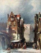 Charles Leickert (1816-1907) - Rue animée dans un village, Antiek en Kunst, Kunst | Schilderijen | Klassiek
