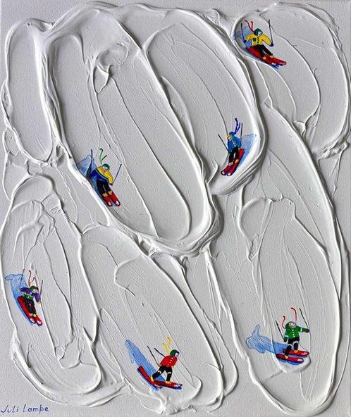 Juli Lampe (1980) - Ski Lovers in the snowy expanses., Antiquités & Art, Art | Peinture | Moderne