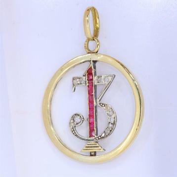 Pendentif - 18 carats Or jaune - Diamant - Ruby, Lucky13,
