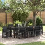 vidaXL Tuin Eetset van 9 Stukken met Kussens - Zwart Poly, Tuin en Terras, Tuintafels, Verzenden, Nieuw