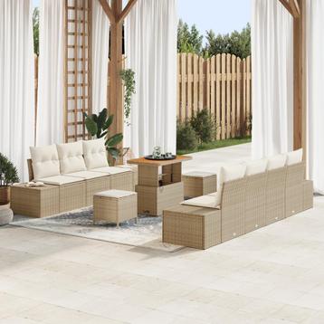 vidaXL 10-delige ligbedden set met kussens Beige Poly Rattan, Verzenden
